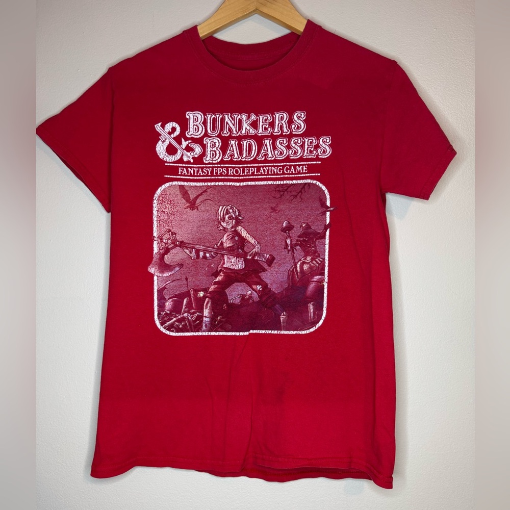 Bunkers & Badasses Fantasy FPS Roleplaying Game Graphic T-Shirt Red